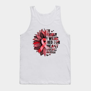 I Wear Red for Heart Disease Awareness Month Red Sunflower Tank Top